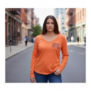 Women's Harley-Davidson Orange Long Sleeve Tee L with Grey Logo